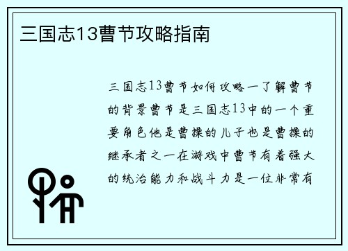 三国志13曹节攻略指南